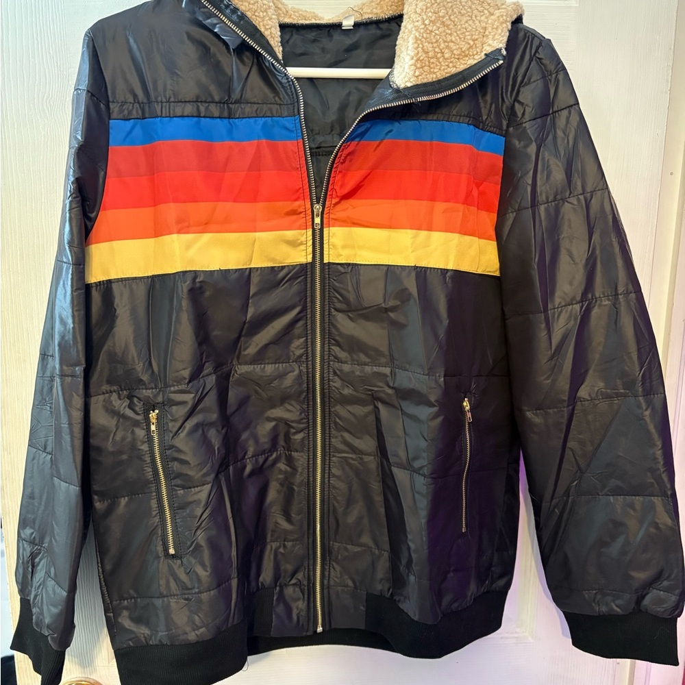 Ladies Black Jacket with Multicolor Stripes size XL fits like a large